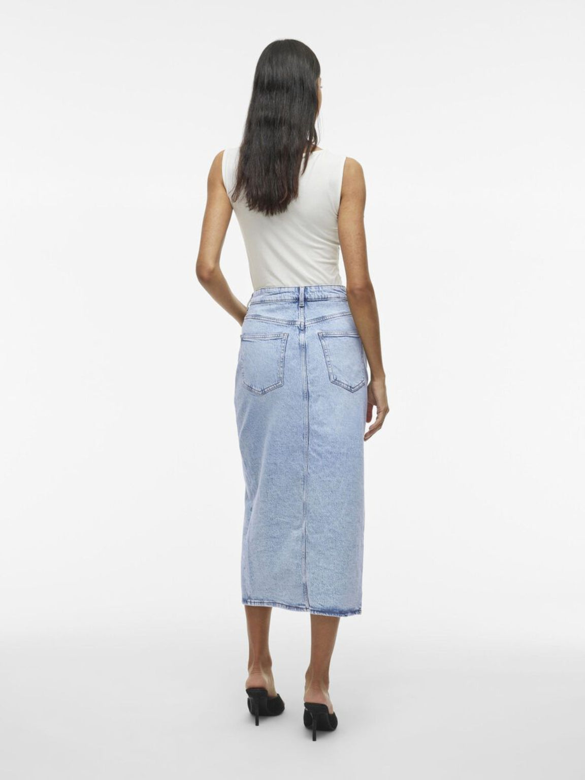 Dories - Dames denim midi-rok met split – Katoenmix – Lente / Zomer / Herfst