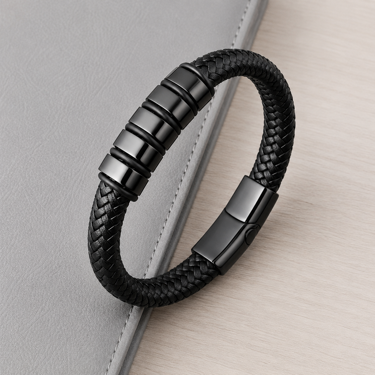 Fidel – Luxe gevlochten herenarmband – PU-leer & magnetische sluiting – Alle seizoenen