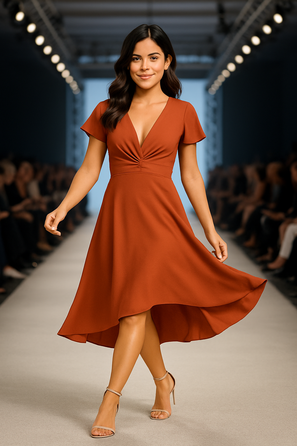Noella – Dames midi jurk – Elegante V-hals – Luchtige pasvorm – Polymix – Lente / Zomer