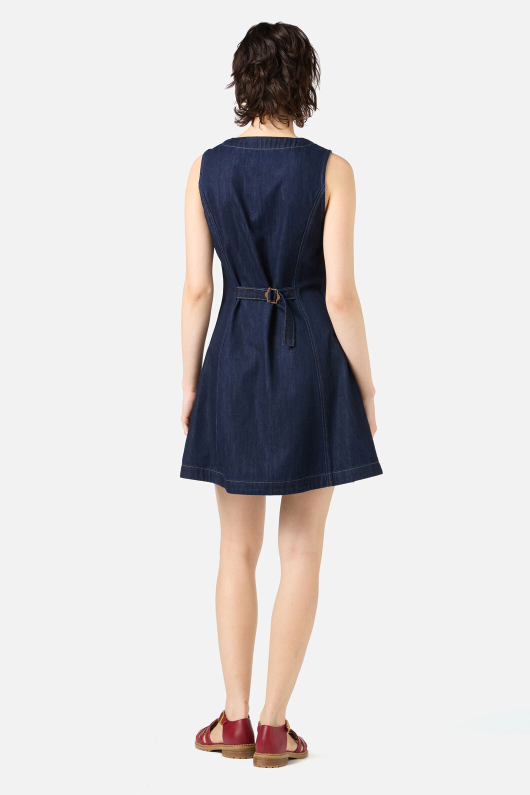 Berrio – Dames denim pinafore mini-jurk met knopen – Katoen – Lente / Zomer