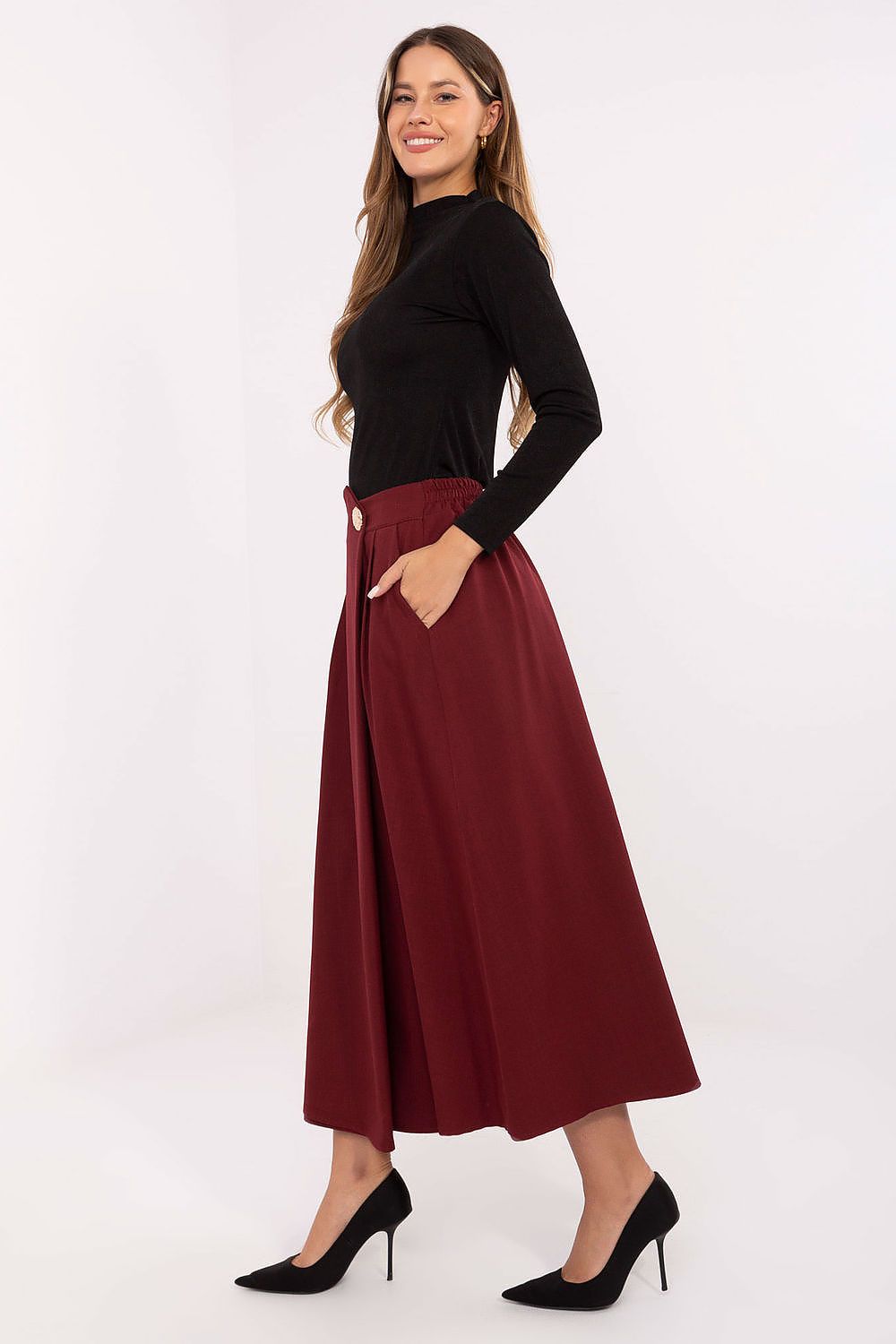 Gerdine - Dames midi-rok met geplooide voorkant – Polymix – Lente / Zomer