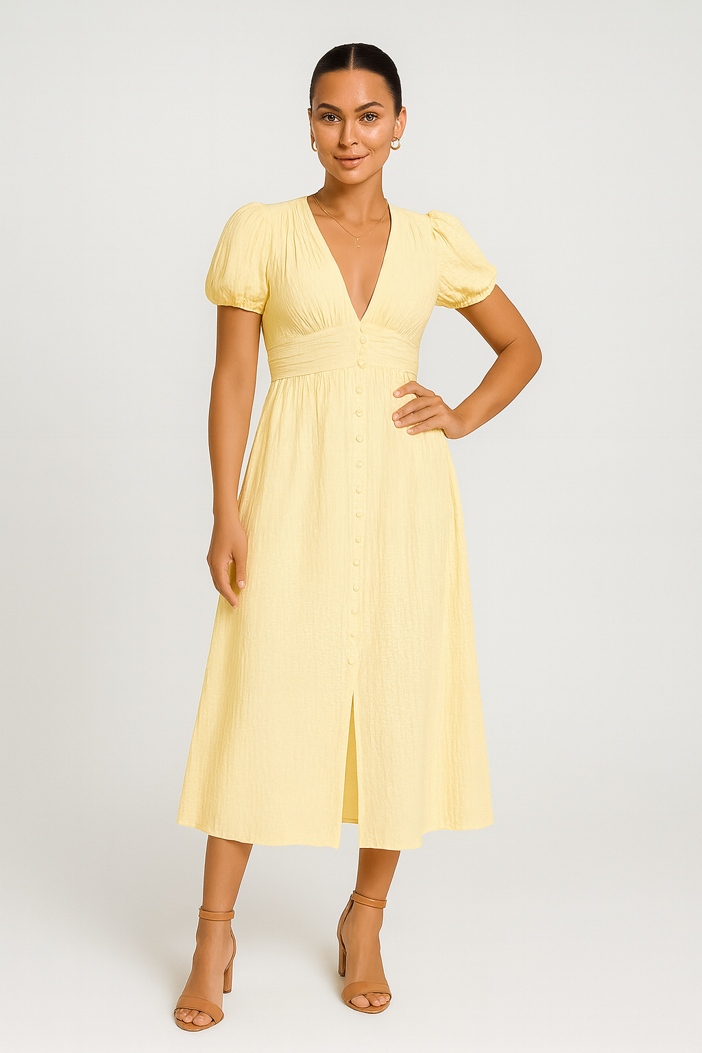 Macarena – Dames Maxi-Jurk met Knoopsluiting - Polymix - Lente / Zomer