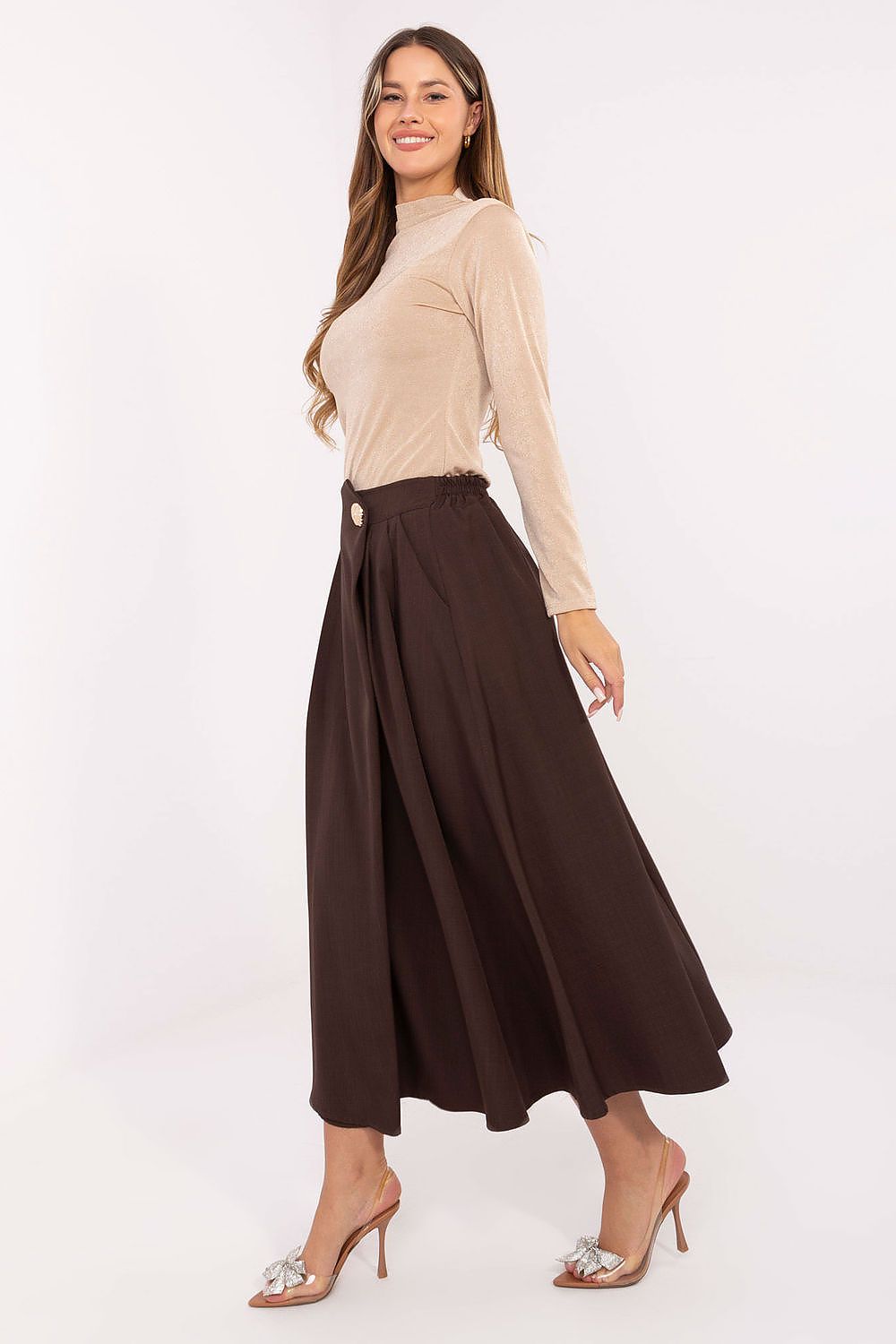 Gerdine - Dames midi-rok met geplooide voorkant – Polymix – Lente / Zomer