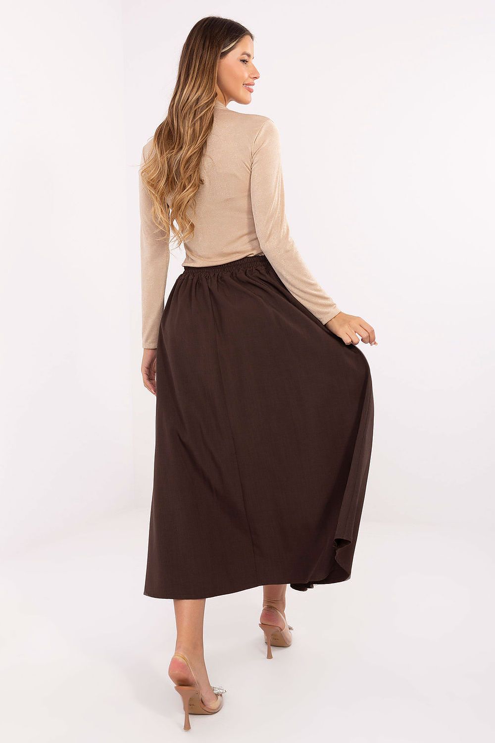 Gerdine - Dames midi-rok met geplooide voorkant – Polymix – Lente / Zomer