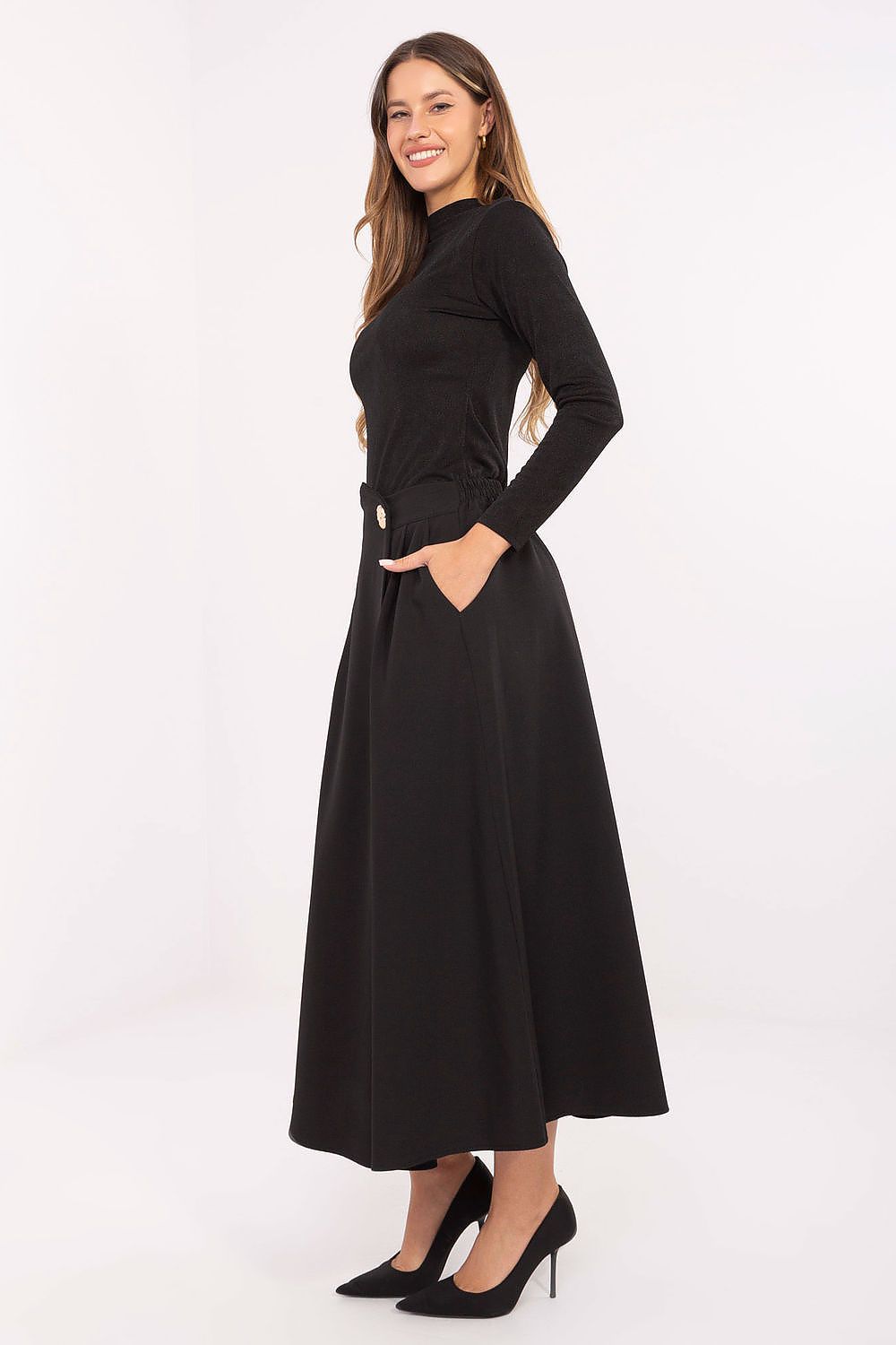Gerdine - Dames midi-rok met geplooide voorkant – Polymix – Lente / Zomer