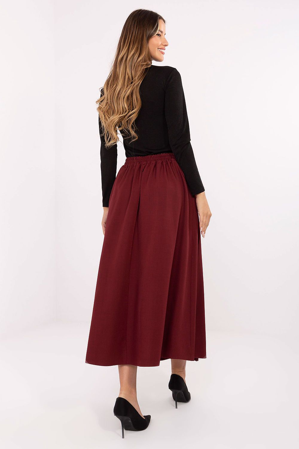 Gerdine - Dames midi-rok met geplooide voorkant – Polymix – Lente / Zomer