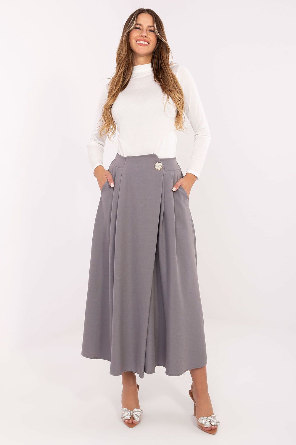 Gerdine - Dames midi-rok met geplooide voorkant – Polymix – Lente / Zomer