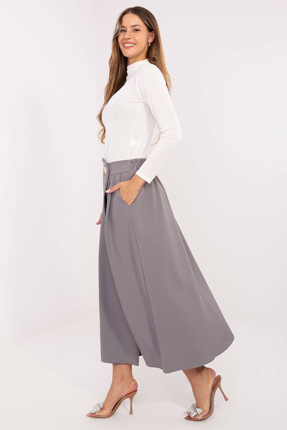 Gerdine - Dames midi-rok met geplooide voorkant – Polymix – Lente / Zomer