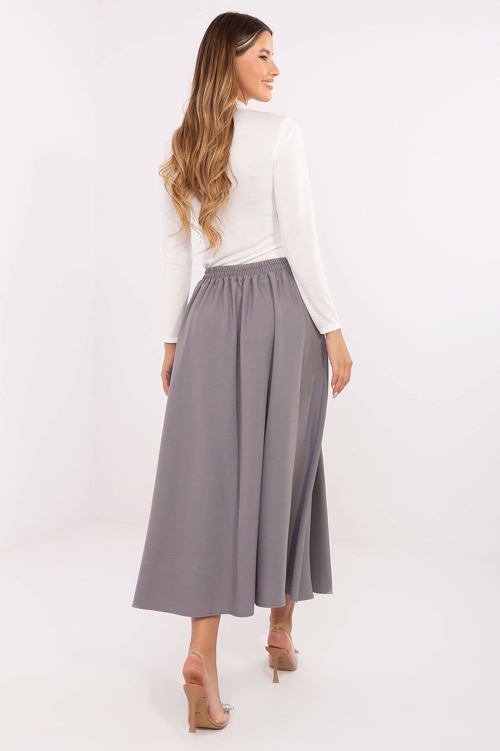 Gerdine - Dames midi-rok met geplooide voorkant – Polymix – Lente / Zomer