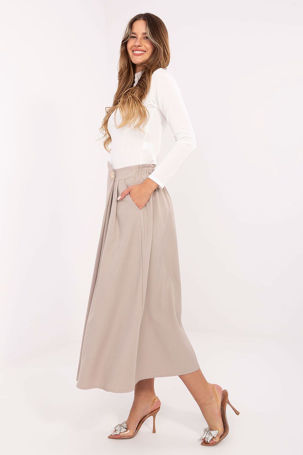 Gerdine - Dames midi-rok met geplooide voorkant – Polymix – Lente / Zomer