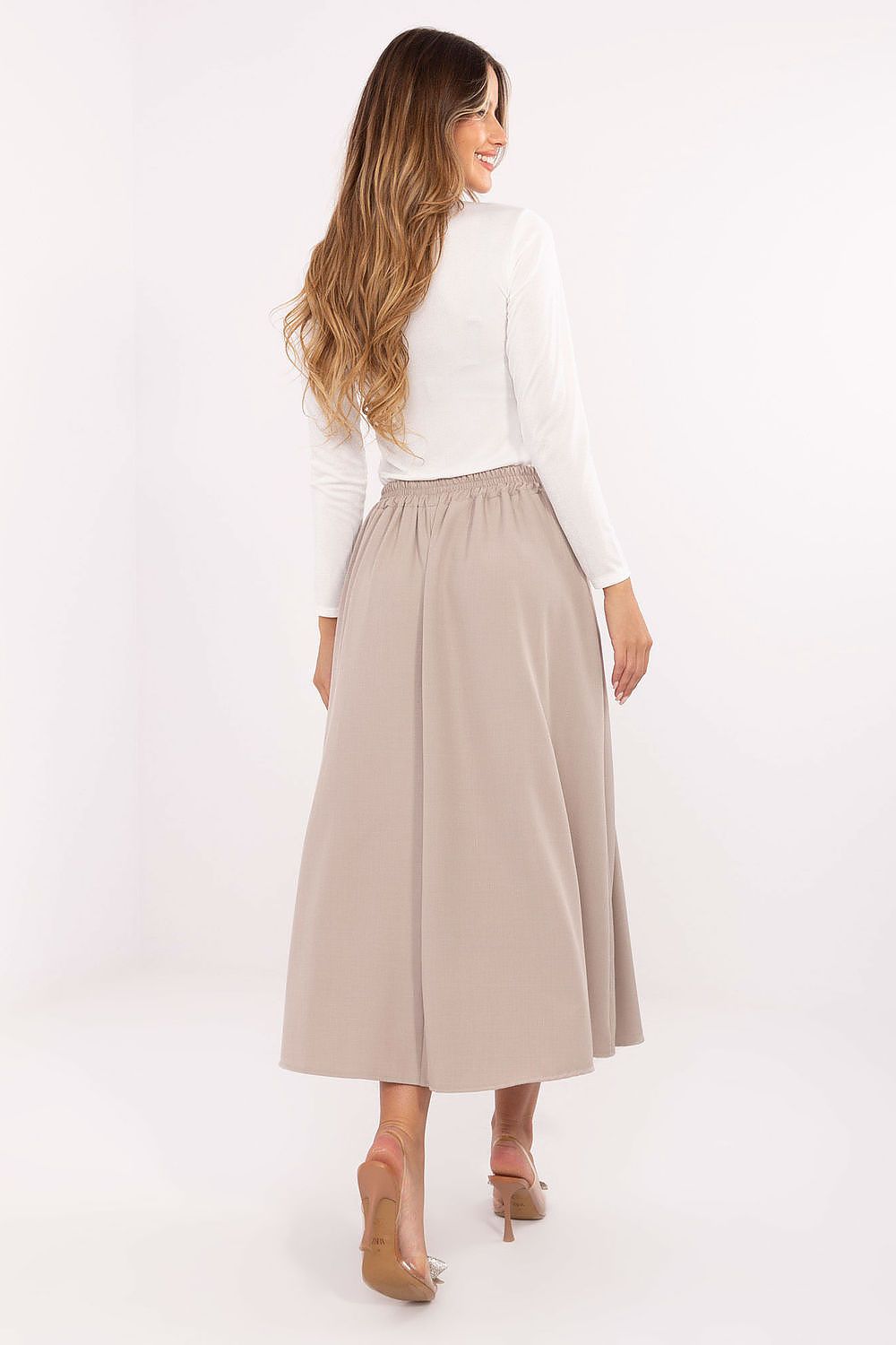 Gerdine - Dames midi-rok met geplooide voorkant – Polymix – Lente / Zomer