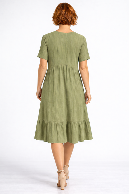 Triana - Dames stijlvolle zomerjurk met V-hals – elegante snit – Polymix – Lente / Zomer