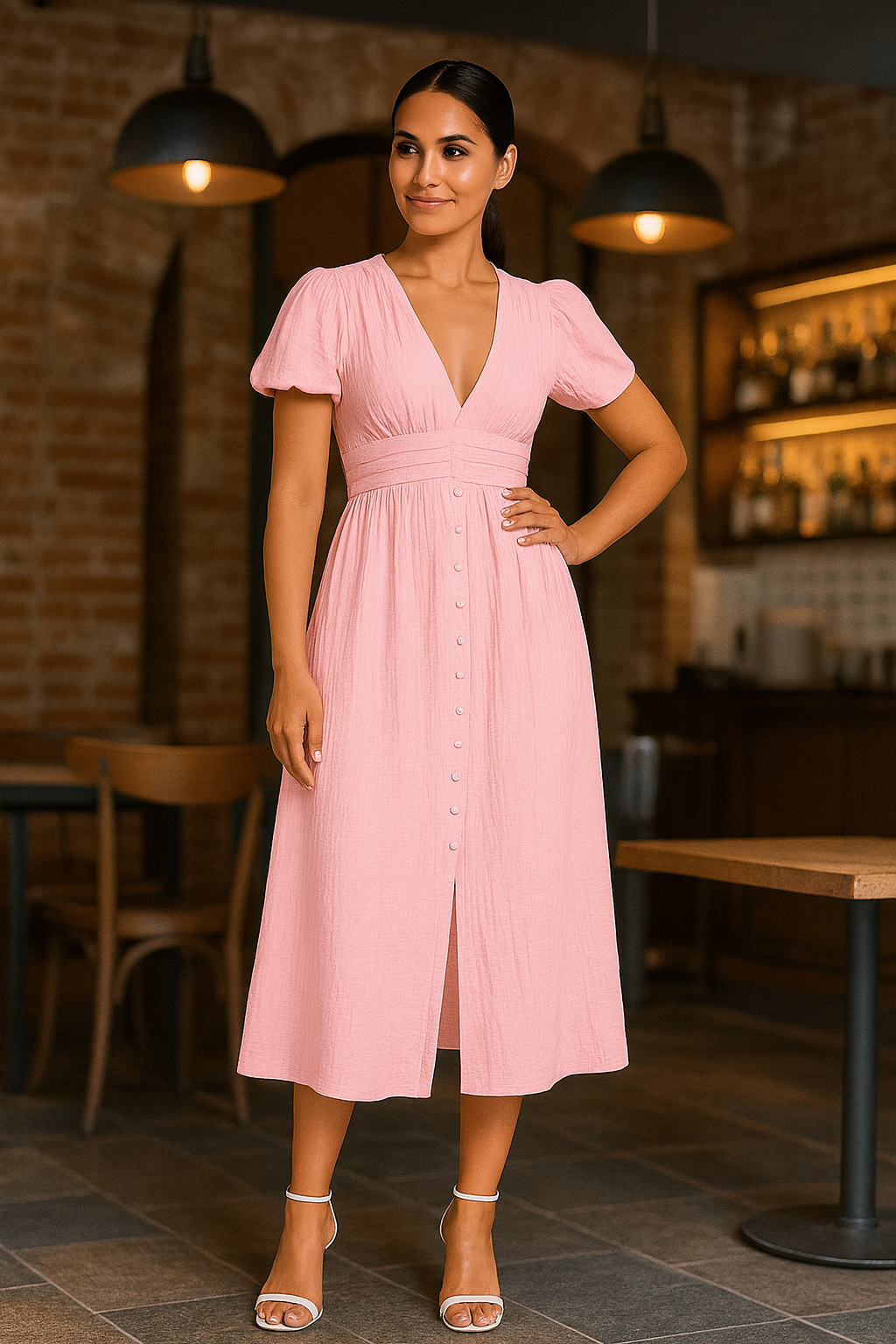Macarena – Dames Maxi-Jurk met Knoopsluiting - Polymix - Lente / Zomer