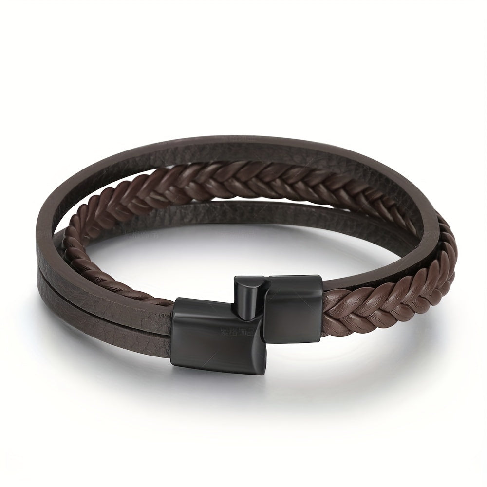 Melicio – Meerlaagse herenarmband van PU-leer – Gevlochten design – Alle seizoenen