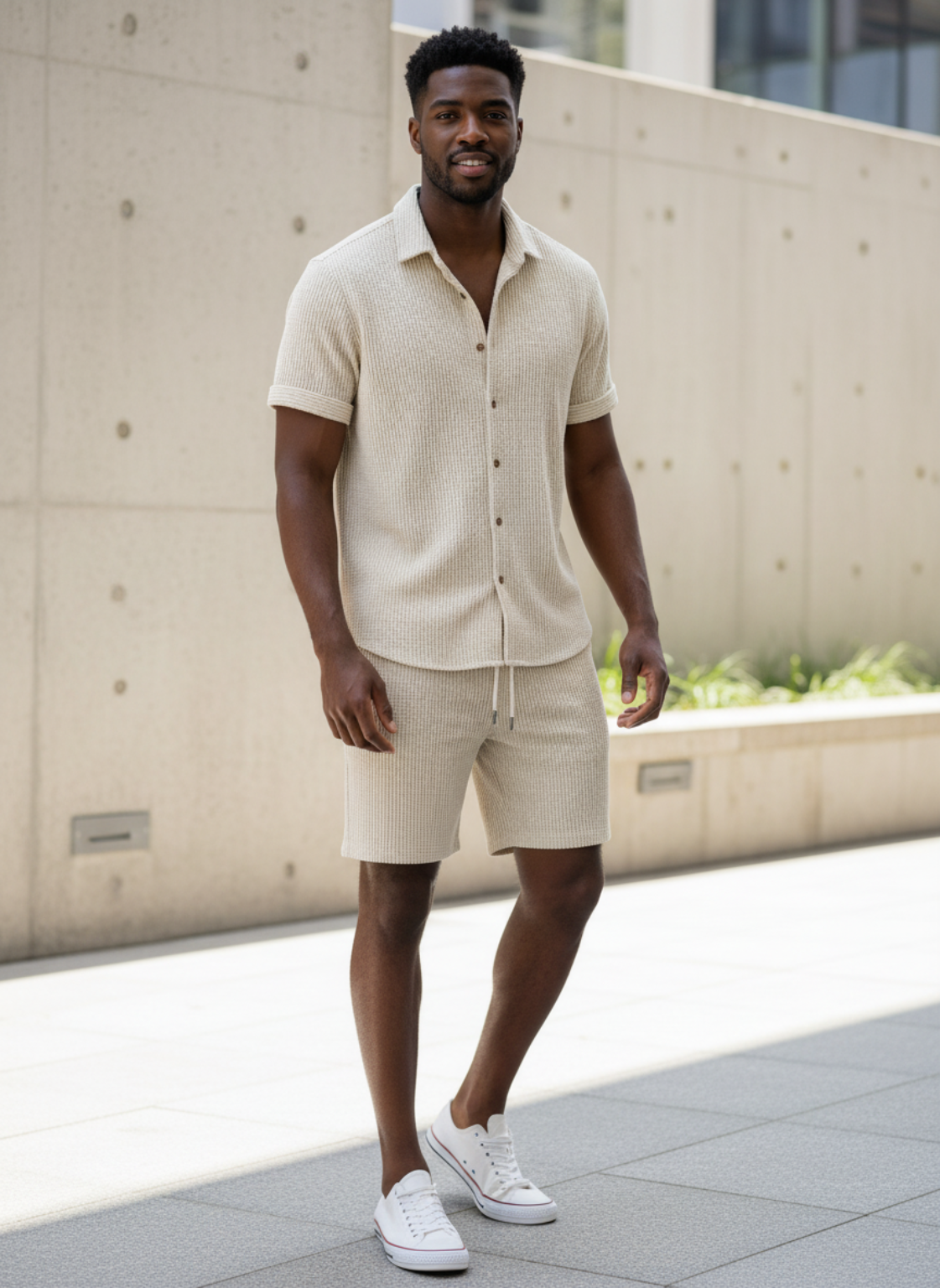 Andries –  Heren set met relaxed ribpatroon - Katoen -Polymix - lente / Zomer