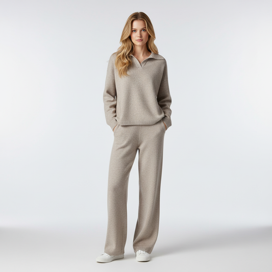 Femka – Dames gebreide loungewear set met polokraag – Alle seizoenen