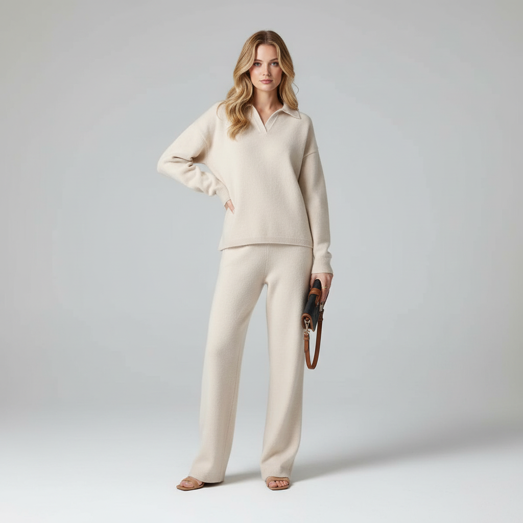 Femka – Dames gebreide loungewear set met polokraag – Alle seizoenen
