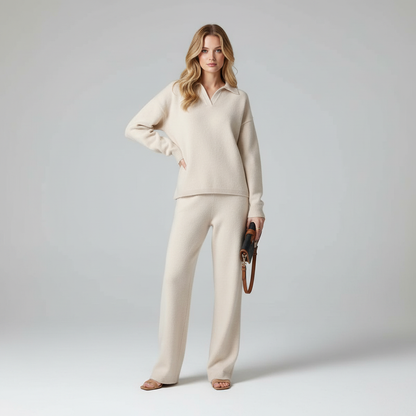 Femka – Dames gebreide loungewear set met polokraag – Alle seizoenen