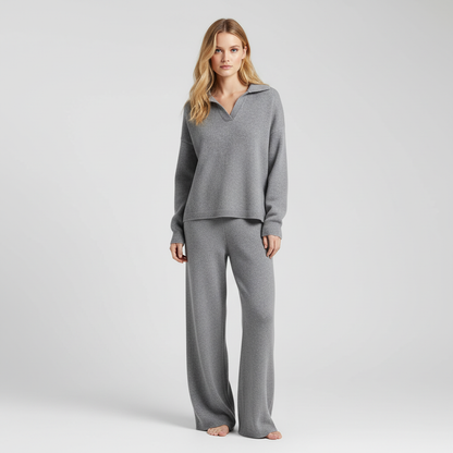 Femka – Dames gebreide loungewear set met polokraag – Alle seizoenen