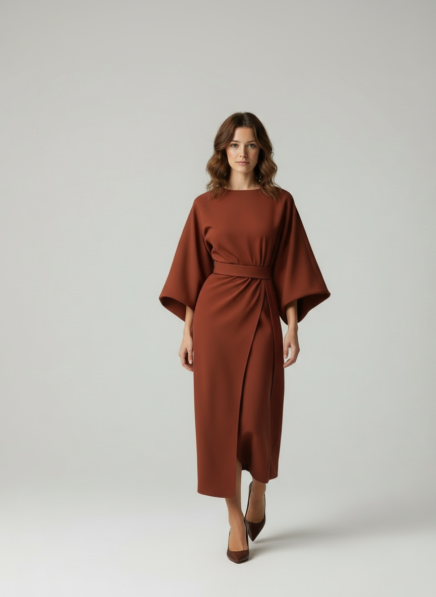 Athena – A-lijn jurk voor dames met ceintuur – Polymix – Lente / Herfst