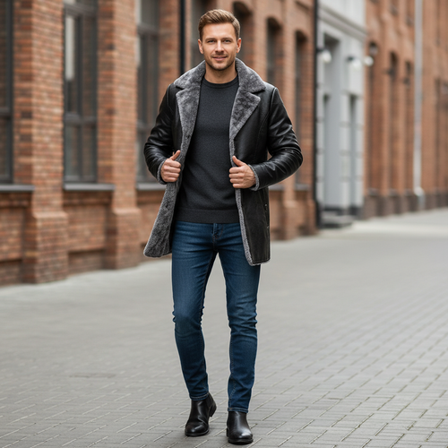 Aiden – Lange Herenjas – Hoogwaardig Imitatieleer – Herfst / Winter