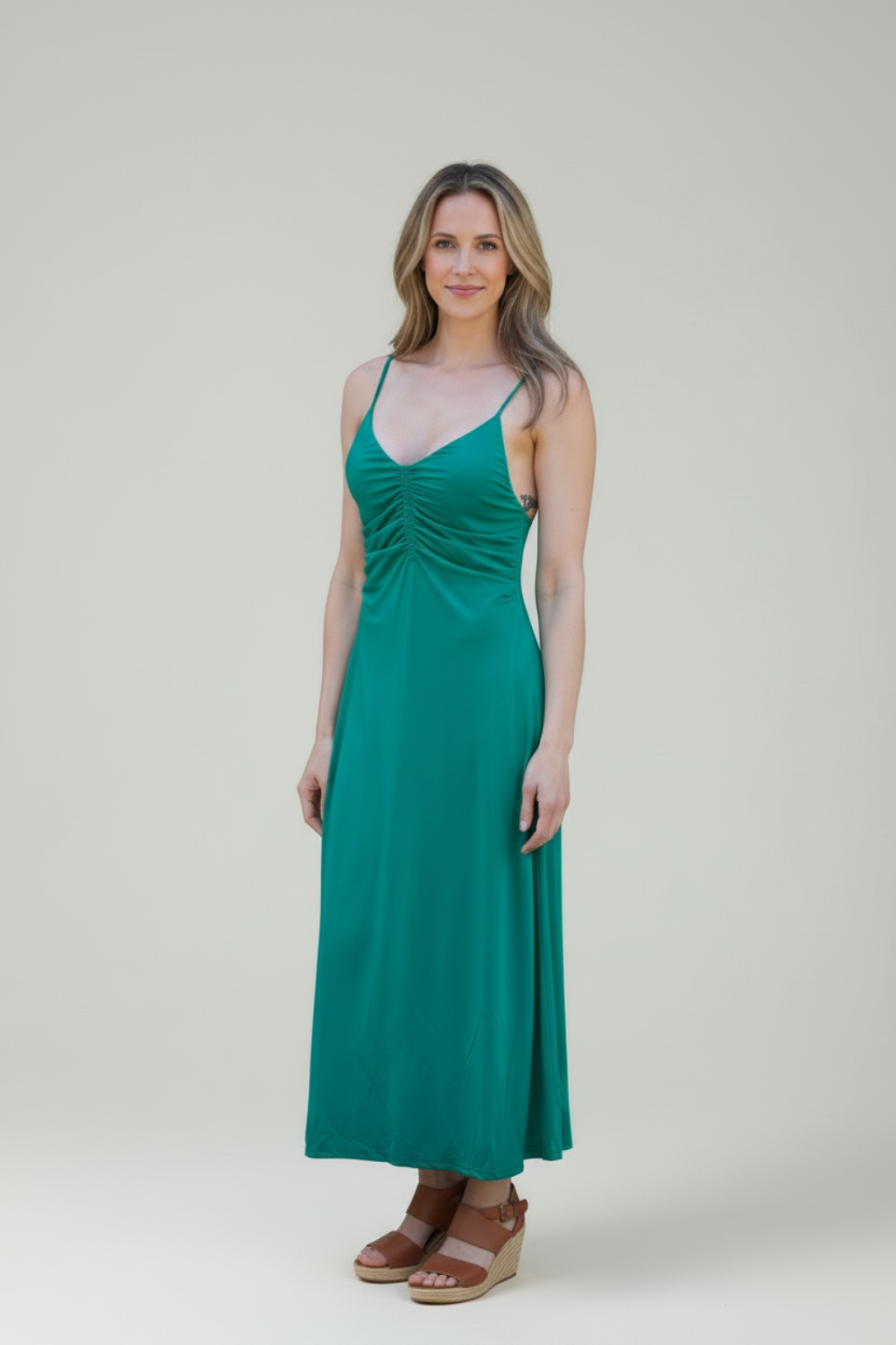 Luisa – Dames maxi-jurk met spaghettibandjes – Polymix - Lente / Zomer