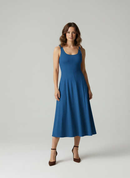 Martina – Mouwloze dames midi Jurk met Naaddetail – Rayonmix – Lente / Zomer