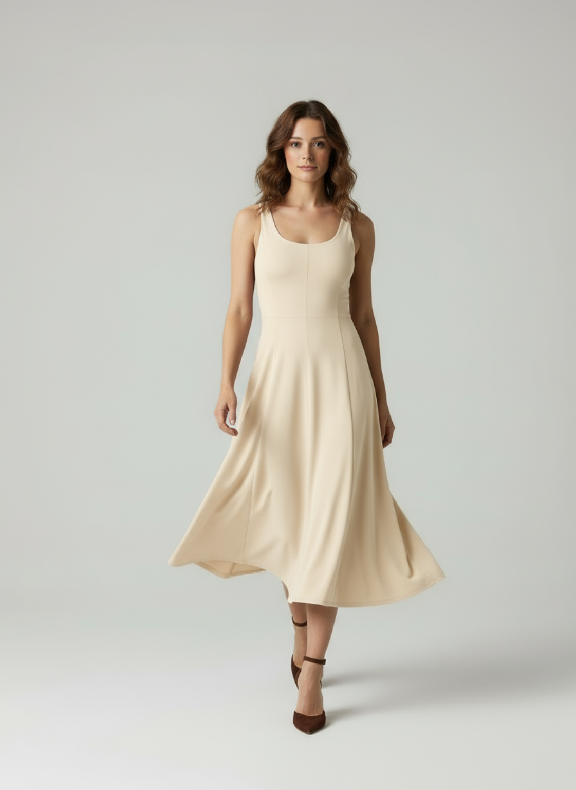 Martina – Mouwloze dames midi Jurk met Naaddetail – Rayonmix – Lente / Zomer