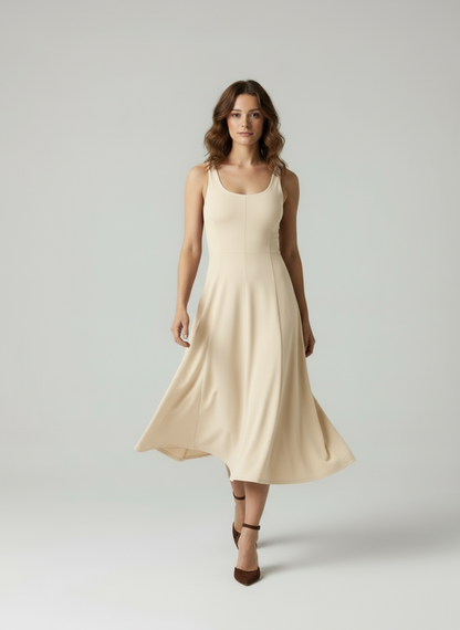 Martina – Mouwloze dames midi Jurk met Naaddetail – Rayonmix – Lente / Zomer