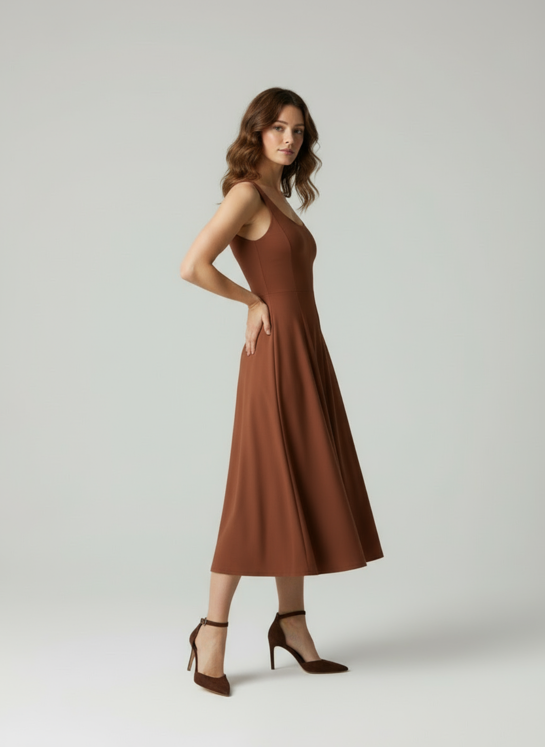 Martina – Mouwloze dames midi Jurk met Naaddetail – Rayonmix – Lente / Zomer