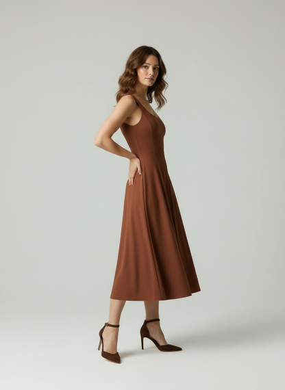 Martina – Mouwloze dames midi Jurk met Naaddetail – Rayonmix – Lente / Zomer