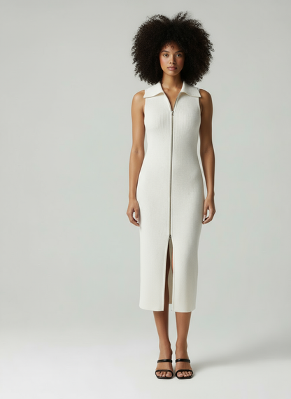 Valeria – Gebreide dames midi Jurk met Ritssluiting – Zachte Stretchmix – Lente / Zomer