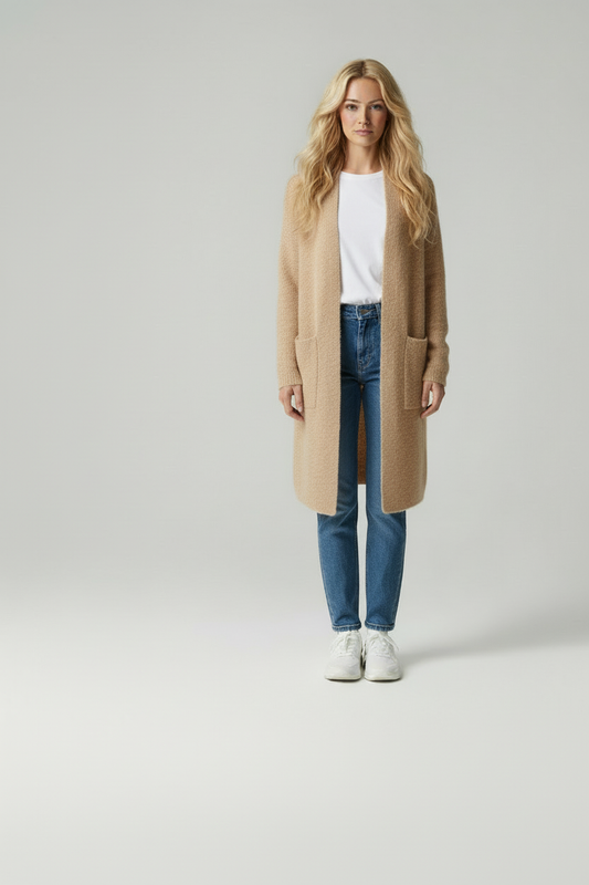 Alita – Zacht lang damesvest van luxe garen - Poly - Lente / Herfst