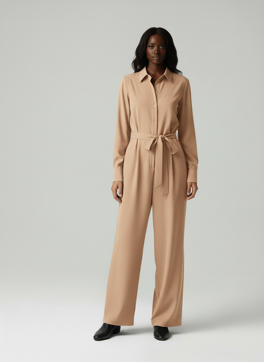 Belkis – Dames trendy jumpsuit met overhemdkraag – Katoen / Polymix / Alle seizoenen