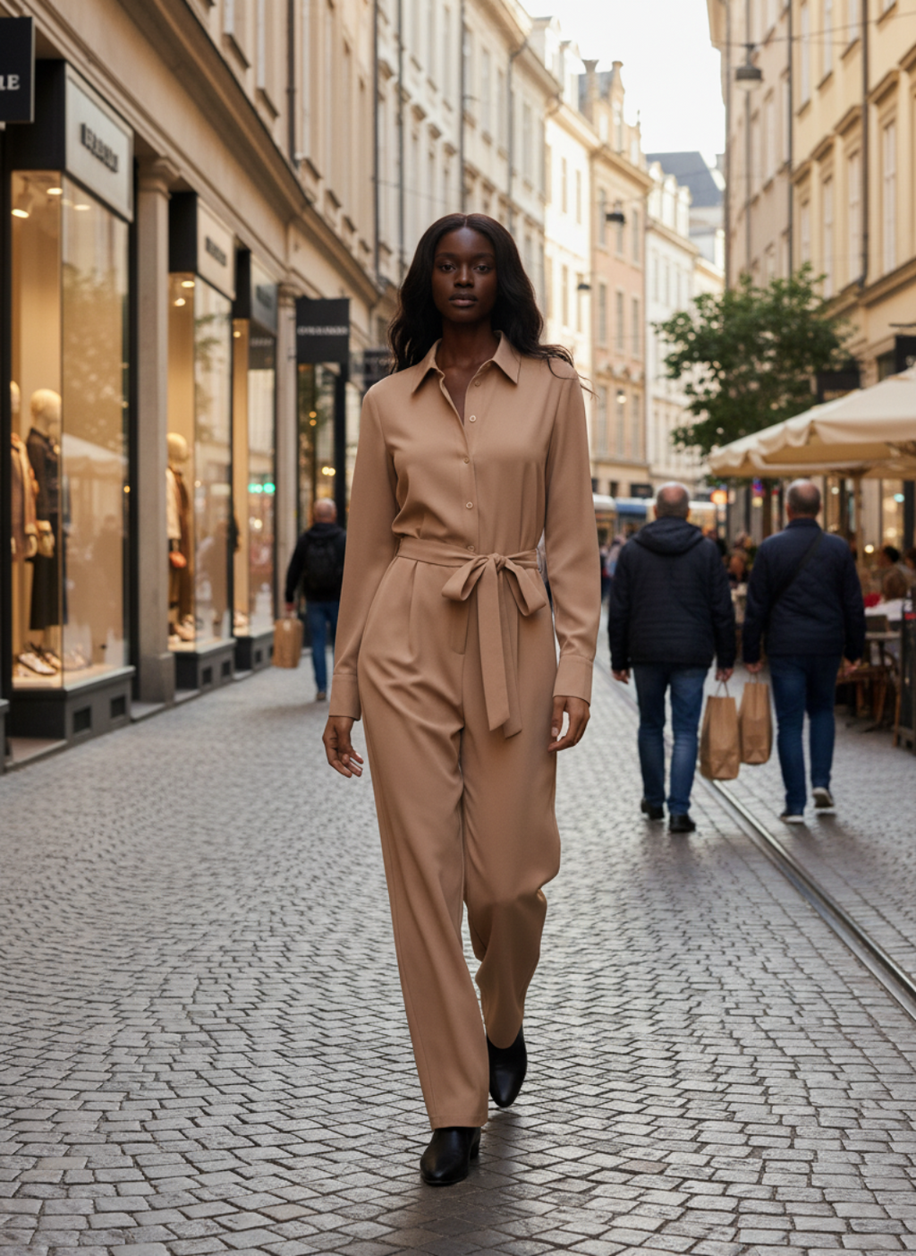 Belkis – Dames trendy jumpsuit met overhemdkraag – Katoen / Polymix / Alle seizoenen