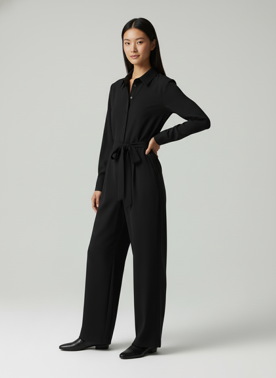 Belkis – Dames trendy jumpsuit met overhemdkraag – Katoen / Polymix / Alle seizoenen