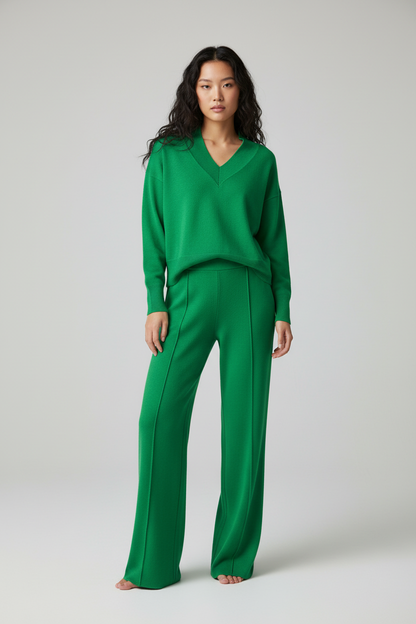 Jaylinn -Comfortabele Luxe  Dames Loungeset met V-hals – Alle seizoenen