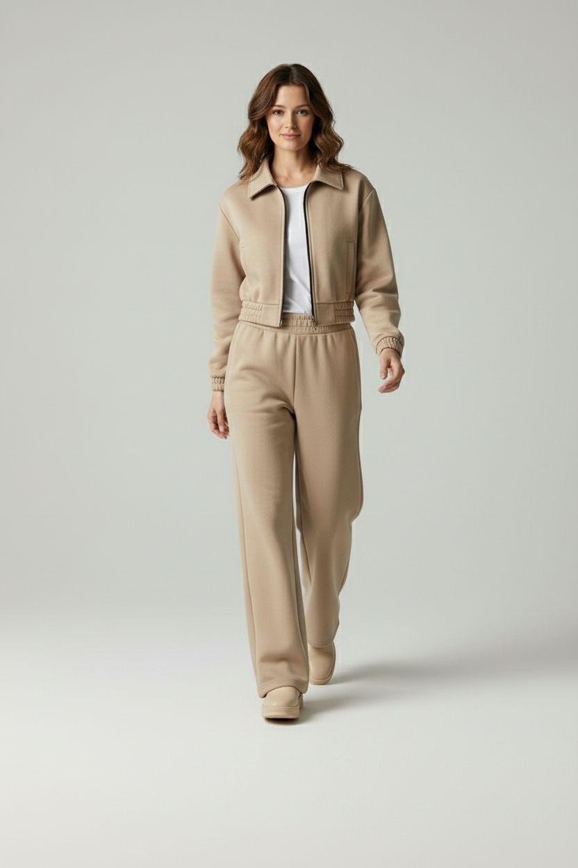 Eigenia – Damesset met jas en broek – Polymix – Eenvoudige stijl – Lente / Herfst