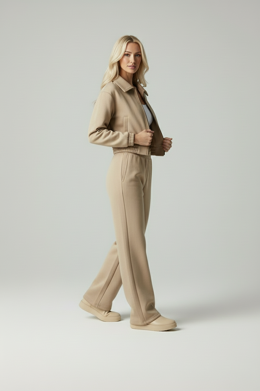 Eigenia – Damesset met jas en broek – Polymix – Eenvoudige stijl – Lente / Herfst