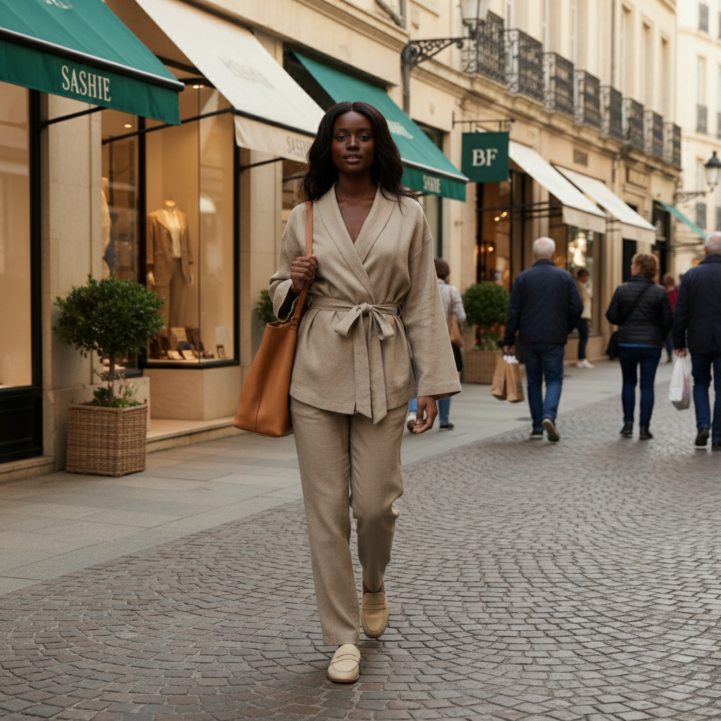 Jacinta – Dames tweedelig outfit met wikkelblouse en wijde broek – Polymix – Herfst / Winter