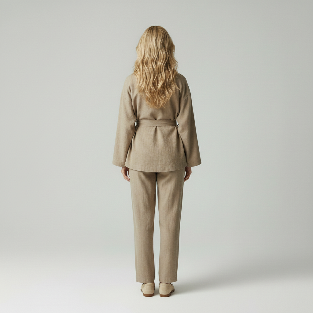 Jacinta – Dames tweedelig outfit met wikkelblouse en wijde broek – Polymix – Herfst / Winter