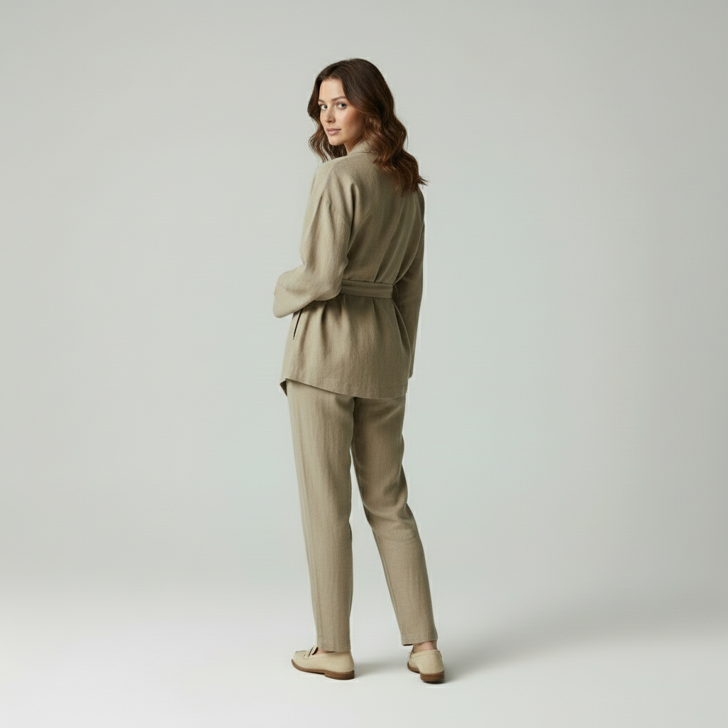 Jacinta – Dames tweedelig outfit met wikkelblouse en wijde broek – Polymix – Herfst / Winter