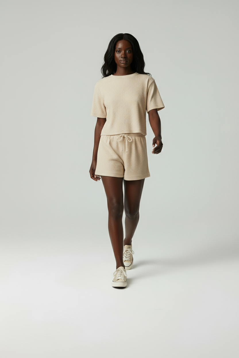 Ursela – Dames loungewear set met top en korte broek – Katoenmix – Lente / Zomer