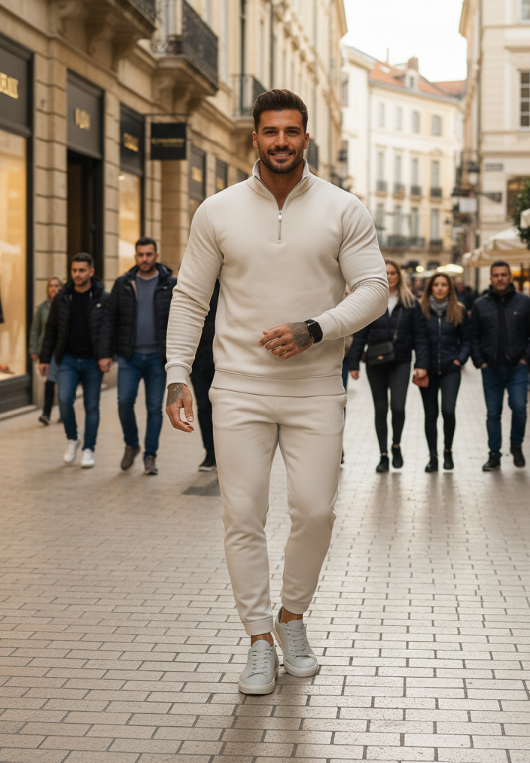 Bruno – Heren joggingpak – Polymix – Halve rits - Bijpassende broek – Lente / Herfst