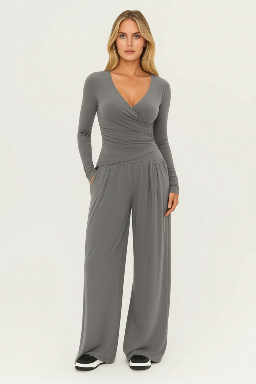 Carmen – Tweedelige dames set – Wikkeltop - pantalon – Polymix - Lente / Zomer