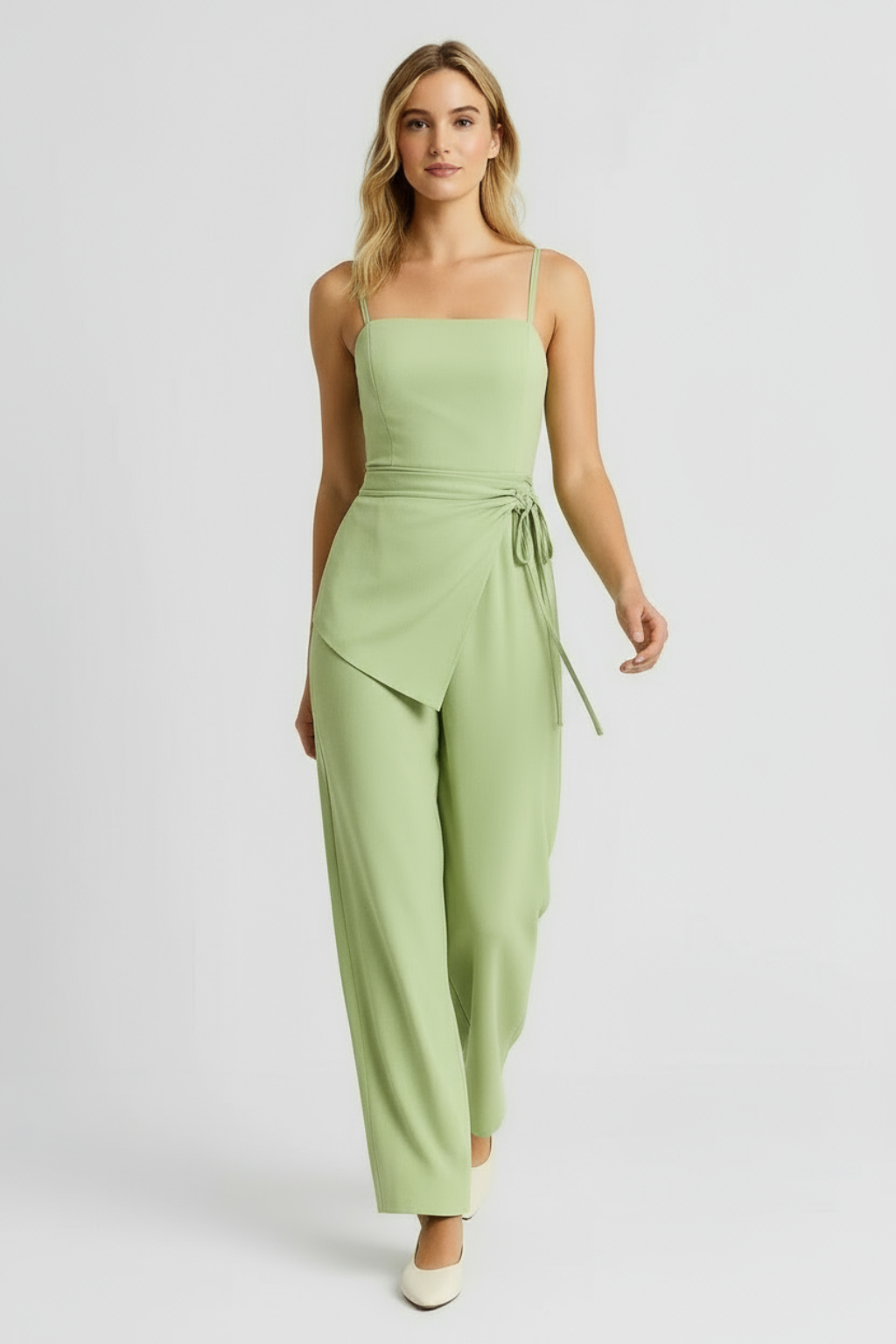 Rosalia – Dames set – Strikdetail top - wijde broek – Polymix – Lente / Zomer