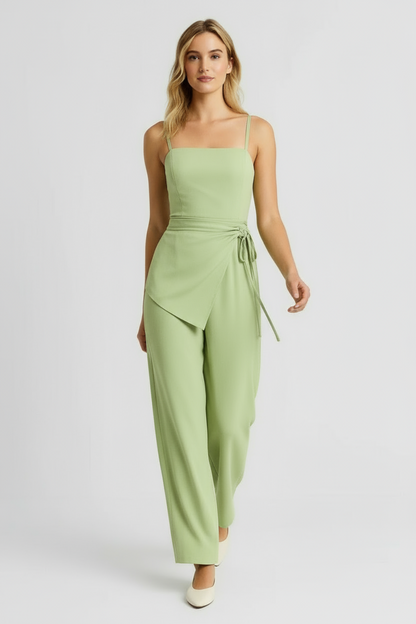 Rosalia – Dames set – Strikdetail top - wijde broek – Polymix – Lente / Zomer