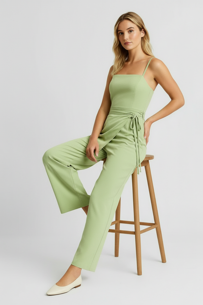 Rosalia – Dames set – Strikdetail top - wijde broek – Polymix – Lente / Zomer
