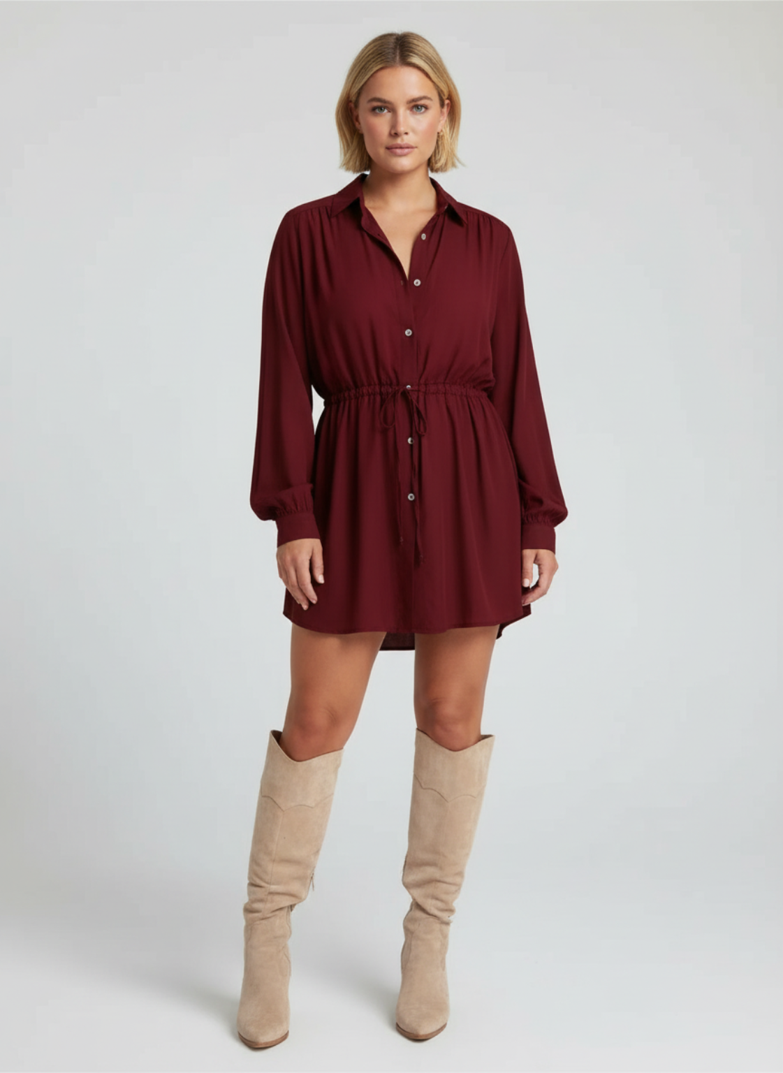Bowien - Dames bloesjurk met knoopsluiting en verstelbaar tailleceintuur - polyestermix - Lente / Zomer