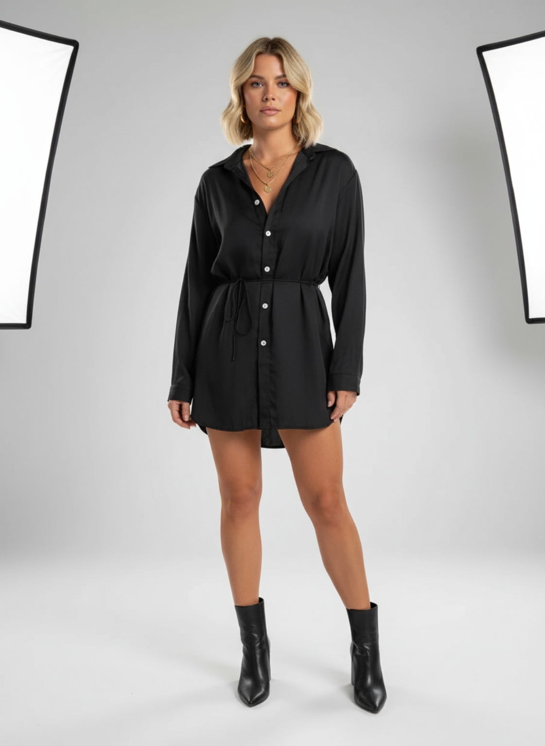 Bowien - Dames bloesjurk met knoopsluiting en verstelbaar tailleceintuur - polyestermix - Lente / Zomer